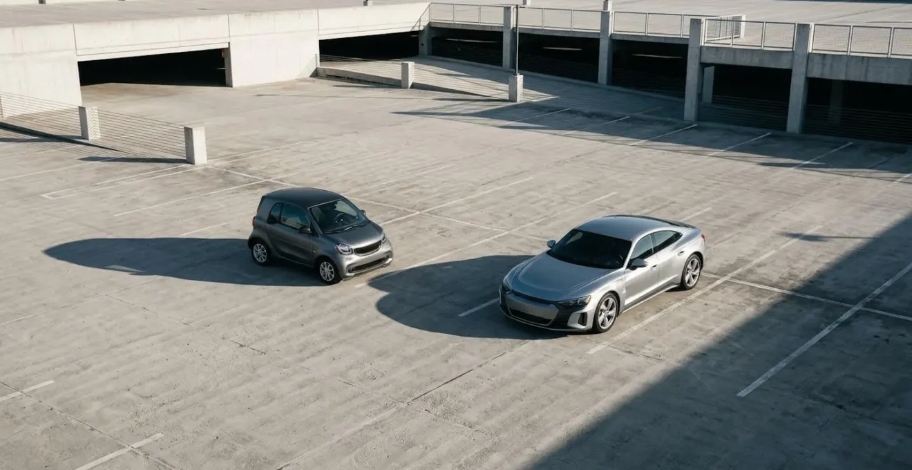 Comparaison visuelle entre une petite citadine économique et une voiture sportive plus coûteuse à assurer pour un jeune conducteur