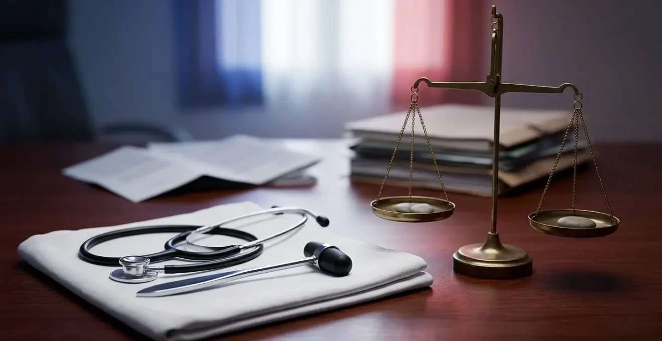Évaluation des préjudices corporels avec dossier médical et balance de justice