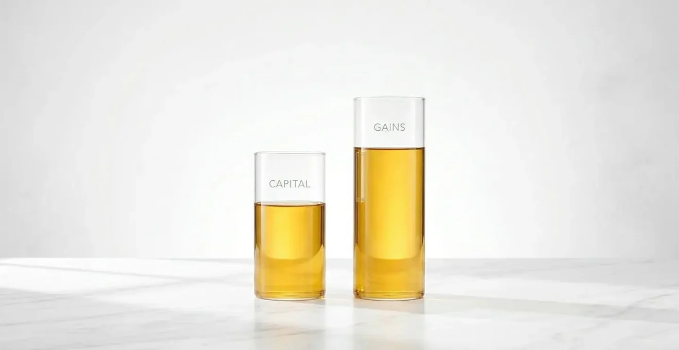 Visualisation de la formule de calcul de la plus-value en assurance vie avec répartition capital et gains