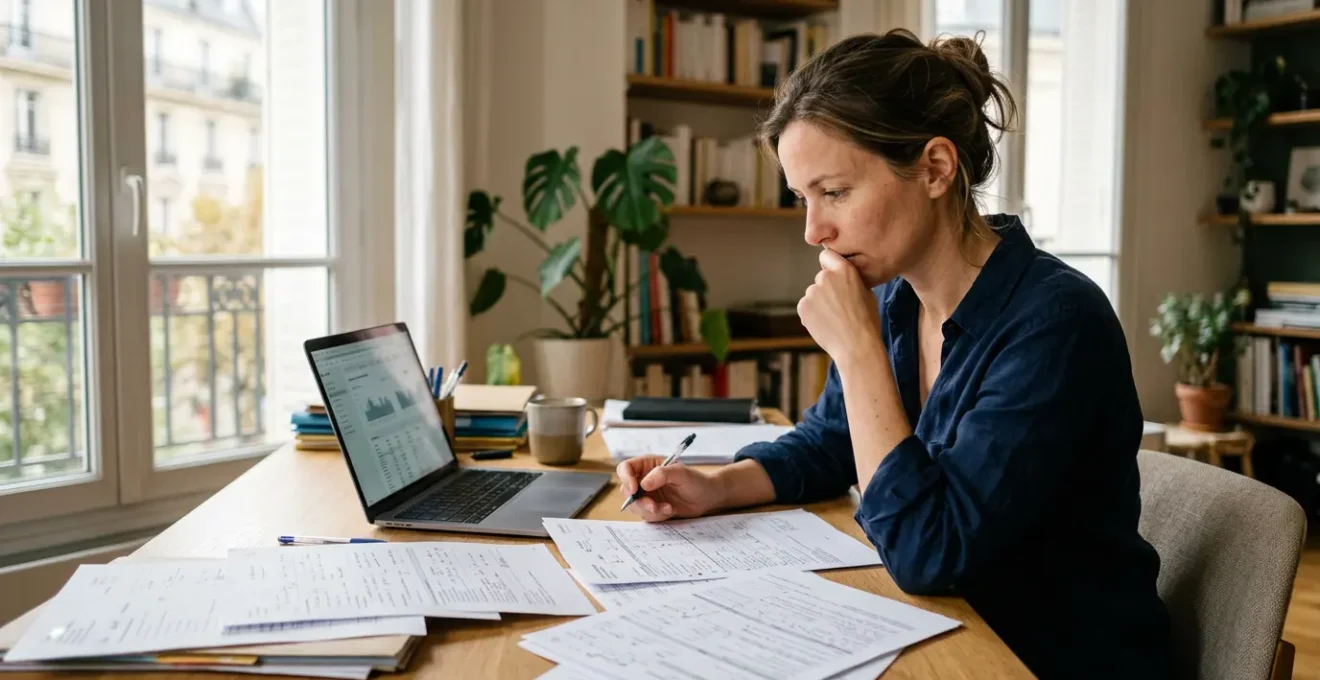 Travailleur indépendant analysant ses documents de prévoyance dans son bureau