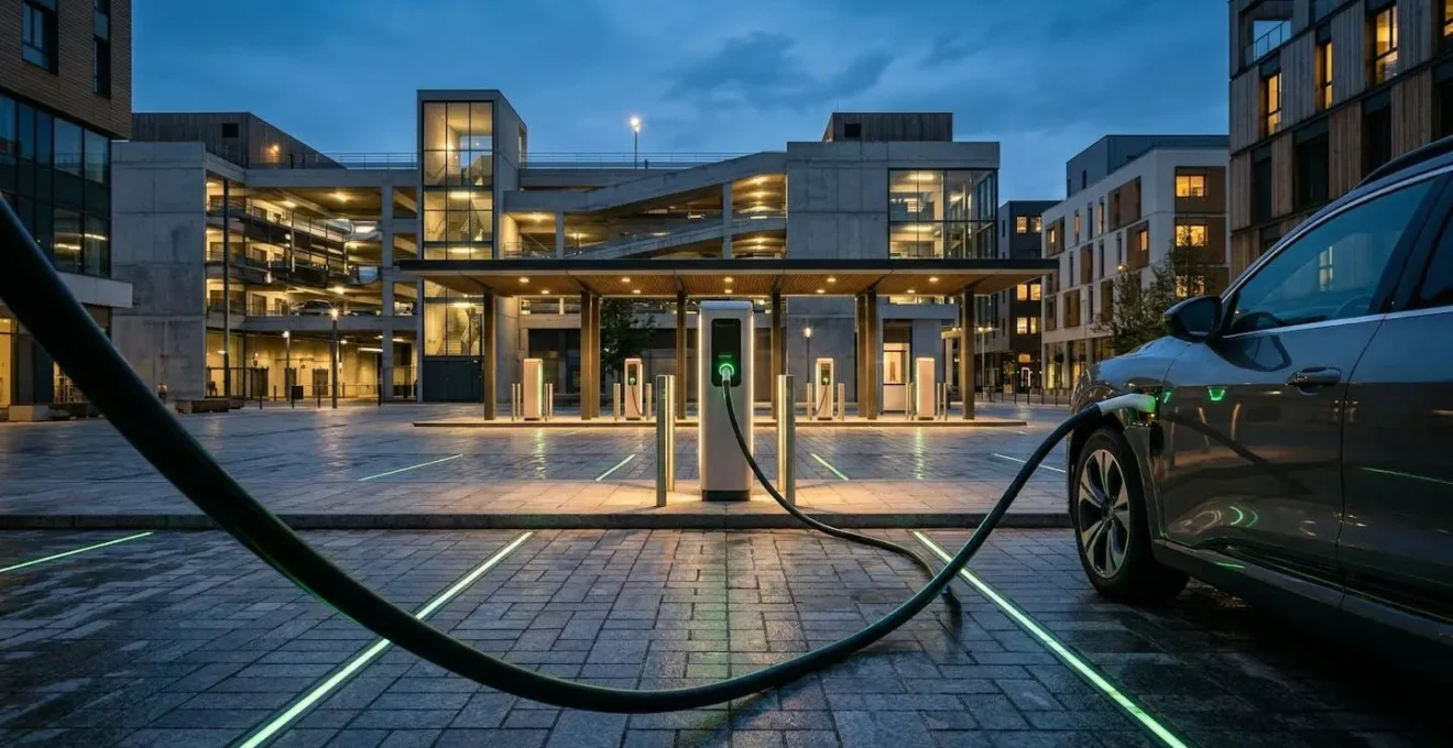 Station de recharge pour véhicule électrique dans un environnement urbain moderne français