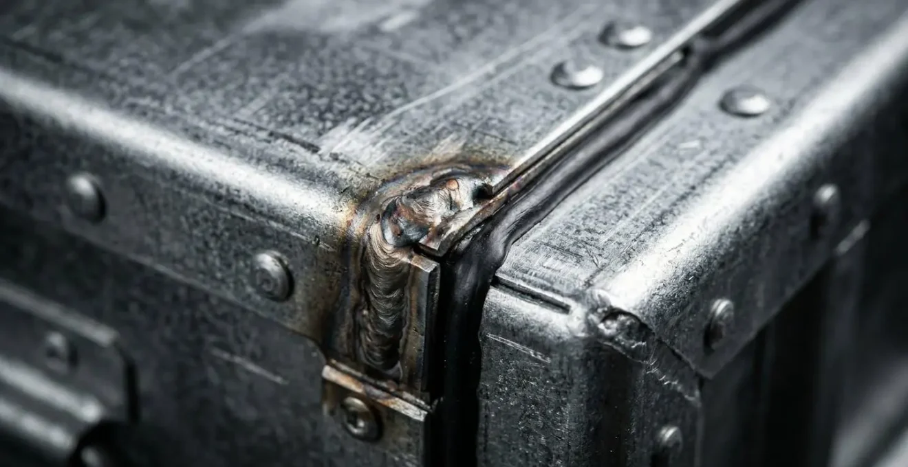 Vue macro détaillée d'un cercueil hermétique en zinc avec texture métallique