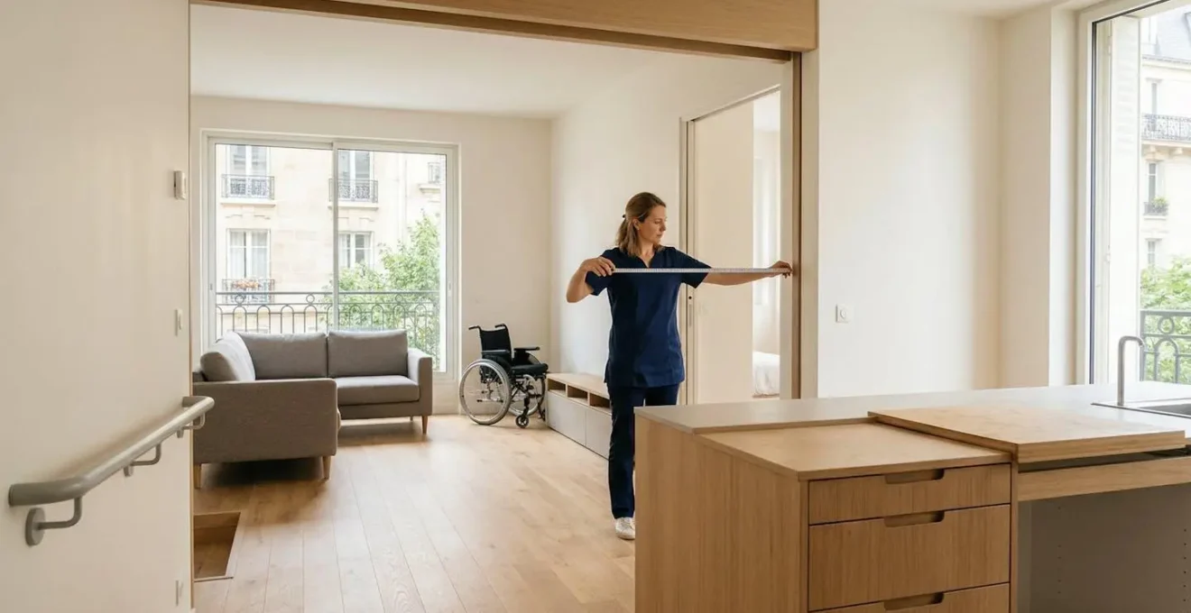 Ergothérapeute évaluant l'adaptation d'un logement pour une personne en situation de handicap