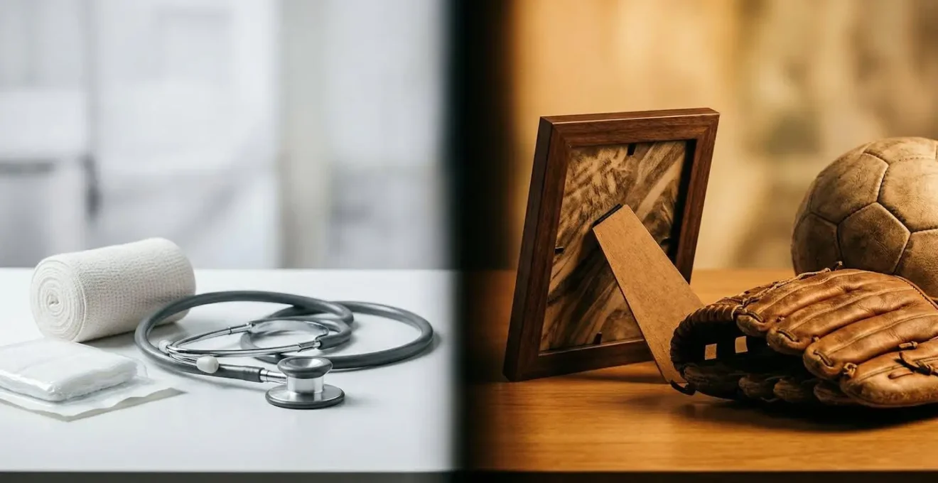 Composition symbolique montrant la différence entre soins médicaux et impact psychologique d'un accident